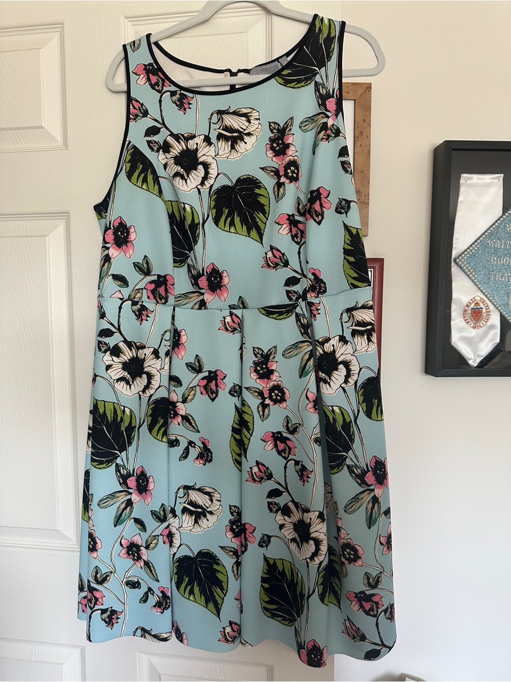 Harper + Liv Floral Fit-and-Flare Dress in Light Blue Scuba Size 16